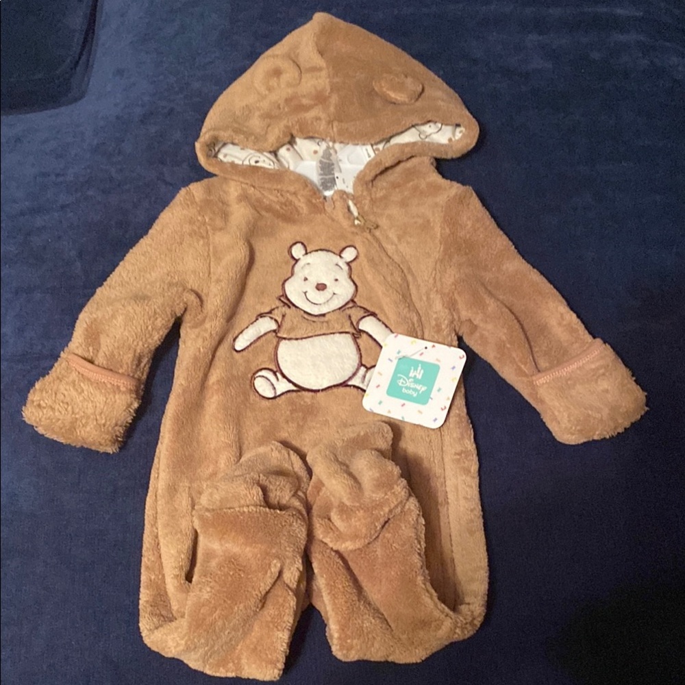 Brown Hooded Baby Onesie with Bear Design